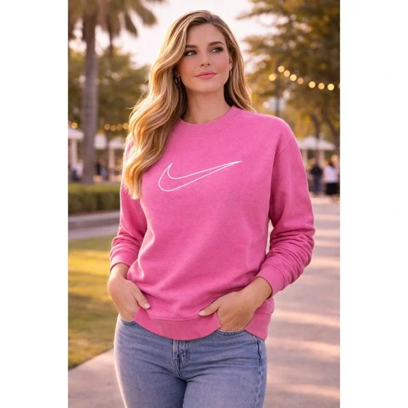 Nike Pink Crewneck Sweatshirt Dri Fit Swoosh Logo‎ Long Sleeve XS - Picture 3 of 11